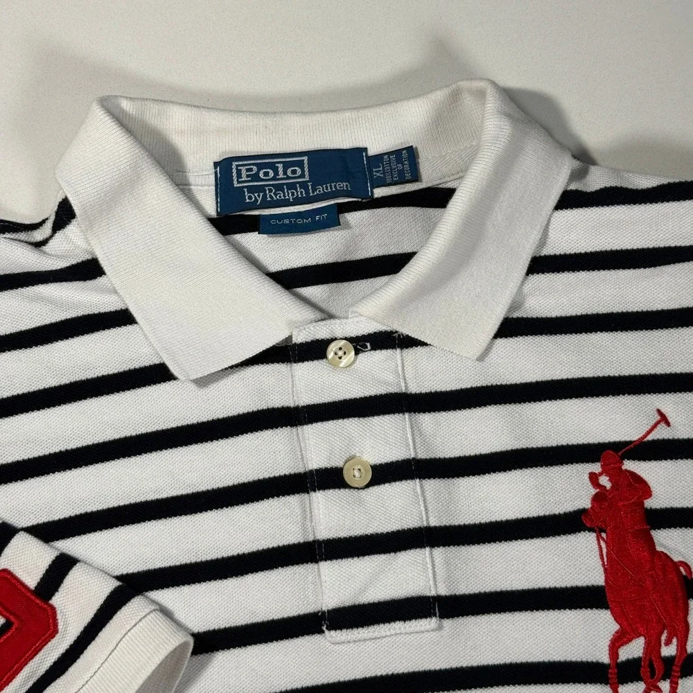 Polo Ralph Lauren Big Pony Striped Polo Shirt Youth/Boys XL White Navy Blue Red‎